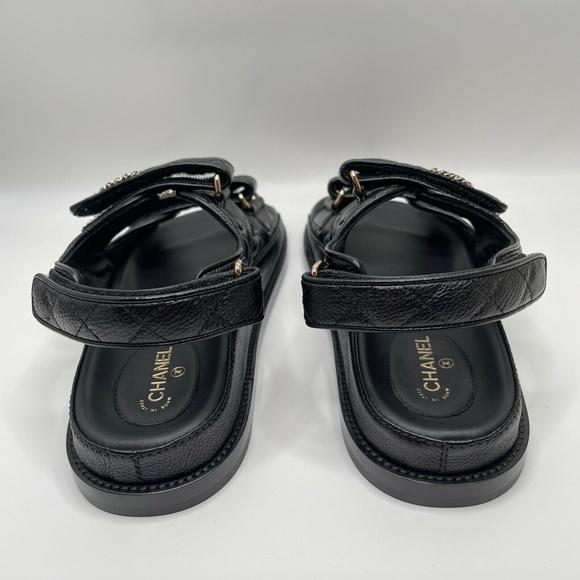❌❌ Chanel New 2022 Caviar Leather Quilted Chain CC Logo Slides Mules Dad Sandals - Picture 7 of 13